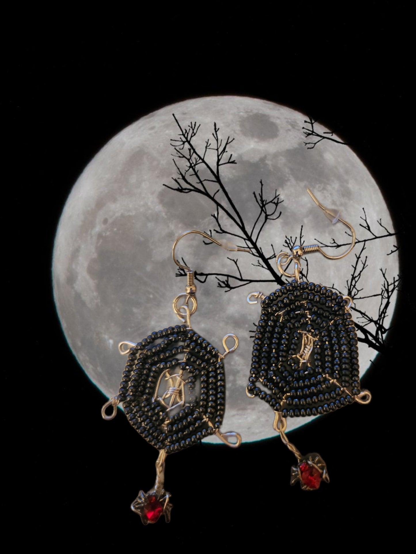 Black spider web earrings
