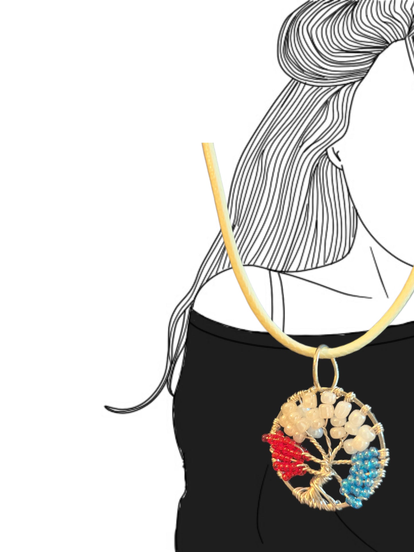 Small red white and blue tree