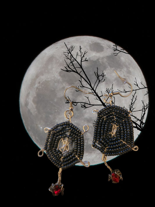 Black spider web earrings