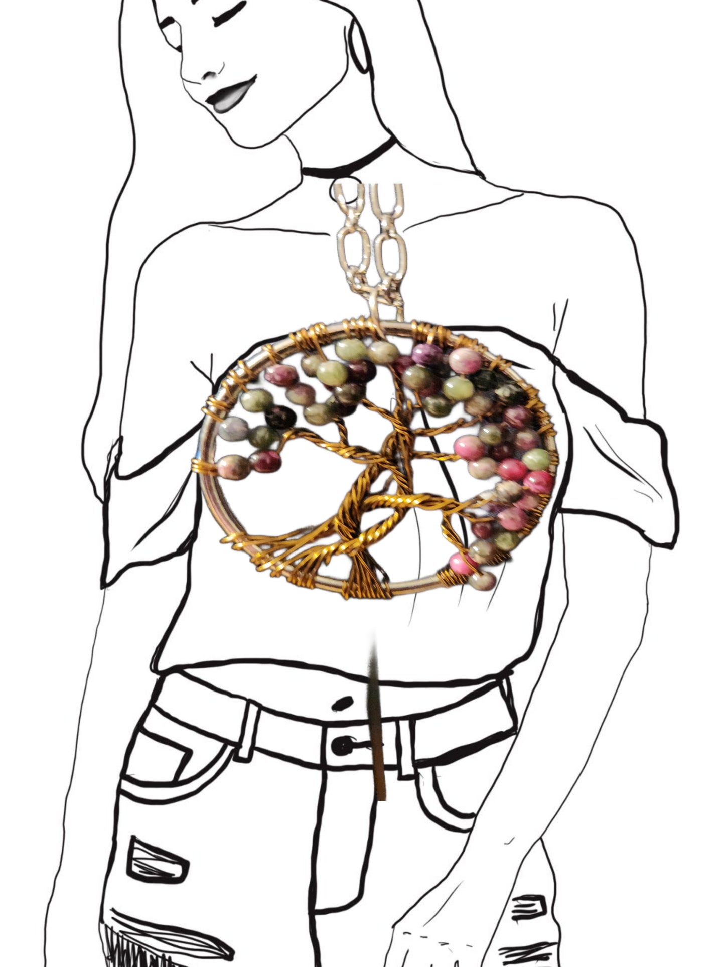 Multi-colored tree of life neclace