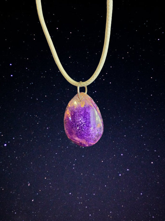 Purple and gold resin pendant