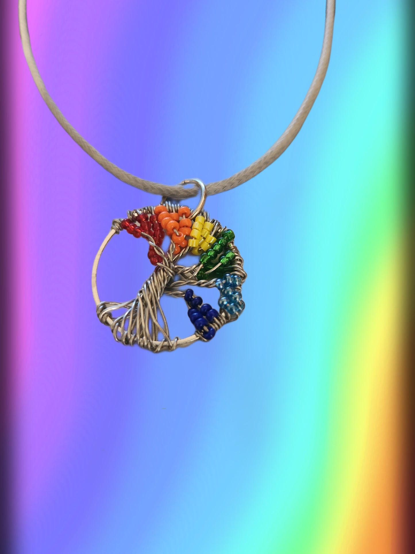 Small rainbow tree of life pendant