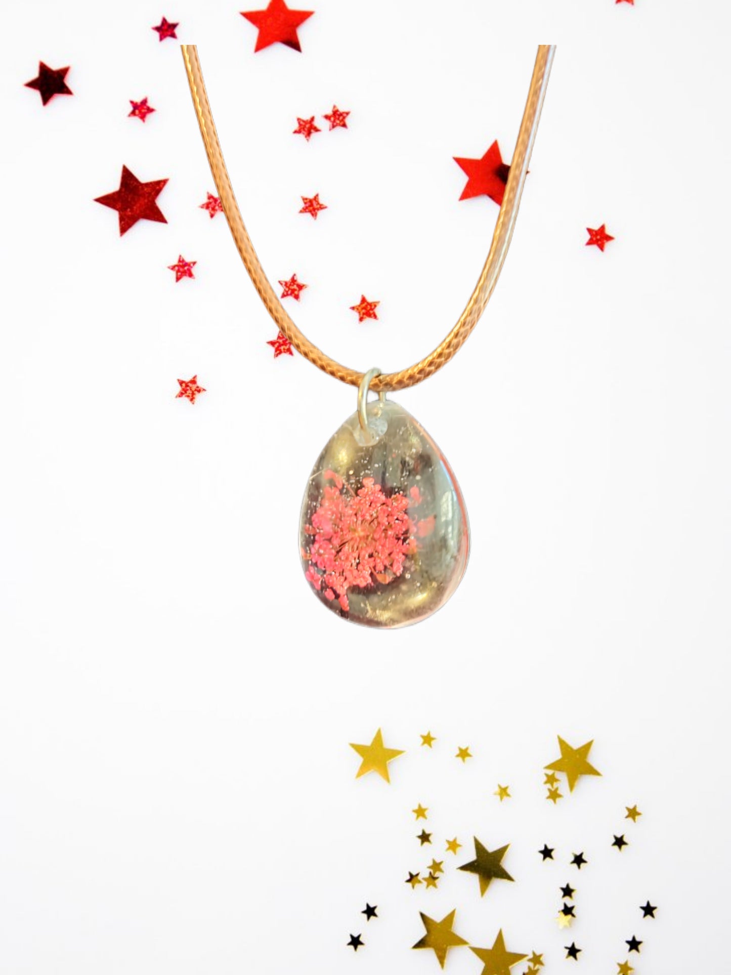 Red floral resin pendant