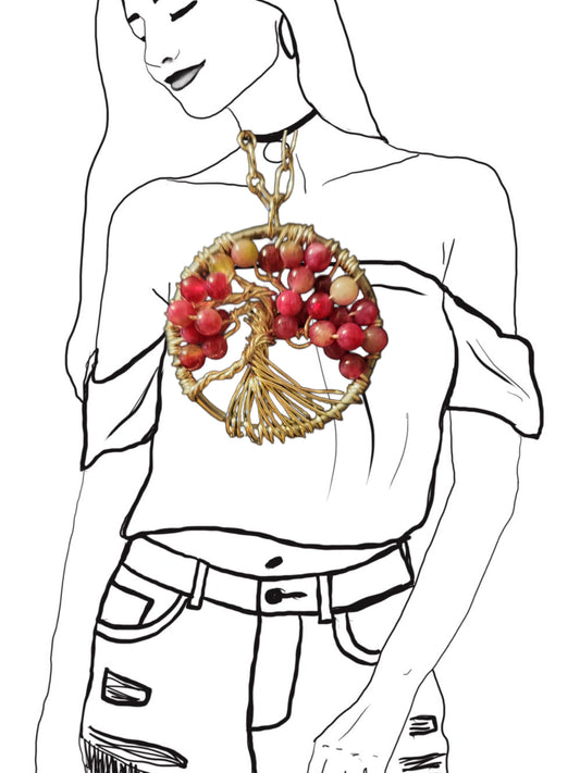 Watermelon agate Tree of Life pendant